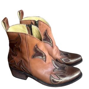 Liberty Black Women’s 9 Ankle Leather Boots Brown Metallic Copper Overlay